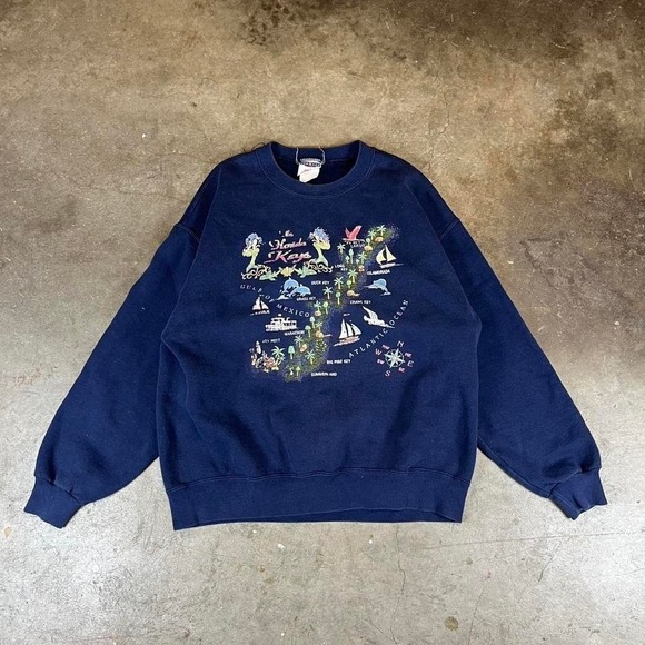 Jerzees Tops - Vintage Jerzees Florida‎ Keys Mermaids Map Sweatshirt Navy Blue Large Womens